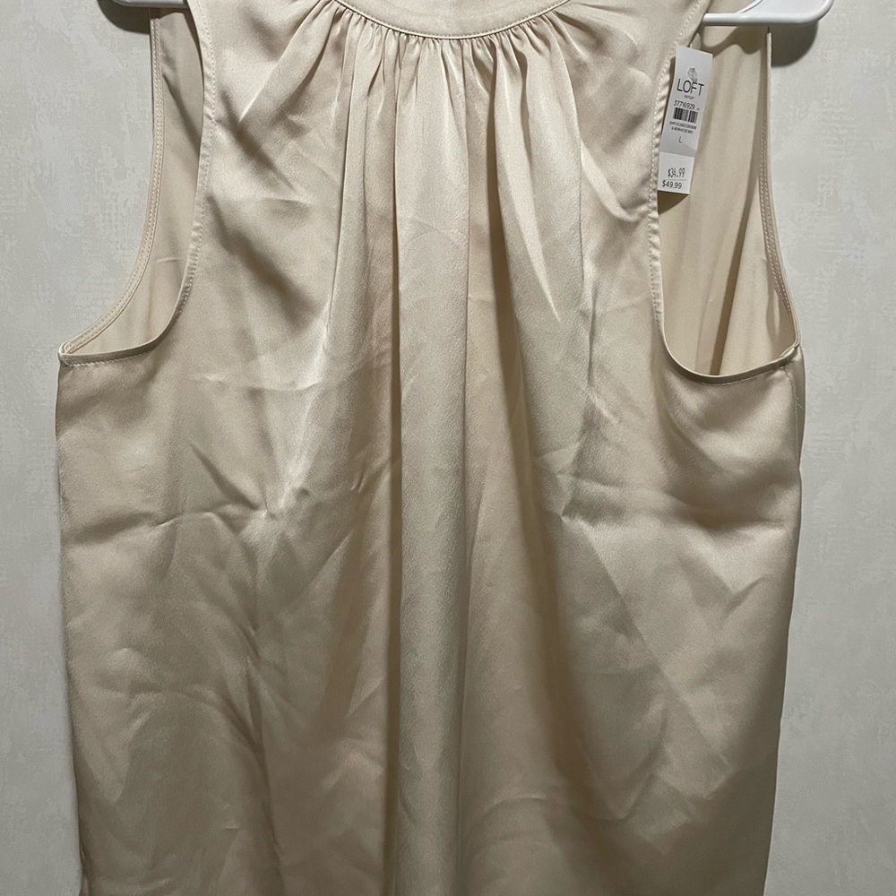 LOFT Cream Sleeveless Pleated Front Blouse